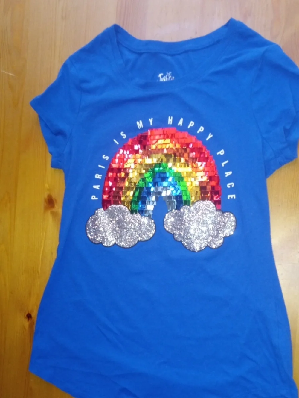 Justice Royal Blue Sequin Rainbow Tee And Royal Blue Skirt Outfit
